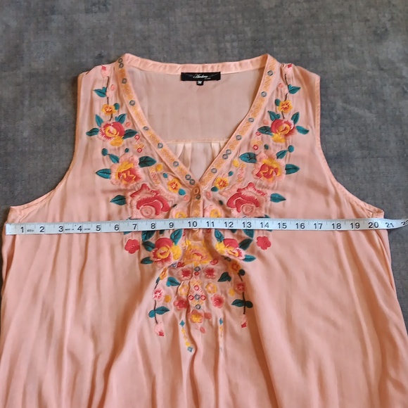 ANDREE BY UNIT Floral Embroidered Peach Tunic Top? Boho Lightweight Summer - Picture 6 of 9